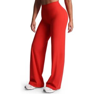 imageAoxjox Womens Workout Velura Straight Leg Leggings Bottoms MidWaist Hidden Srcunch PlushFlex Gym Yoga Pants 31quot33quot35quotFiesta Red