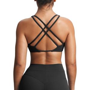 imageAoxjox Womens Workout Sienna Crossback Sports Bras Fitness Low Impact Bra Yoga Crop TankBlack