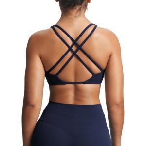 imageAoxjox Womens Workout Sienna Crossback Sports Bras Fitness Low Impact Bra Yoga Crop TankNavy