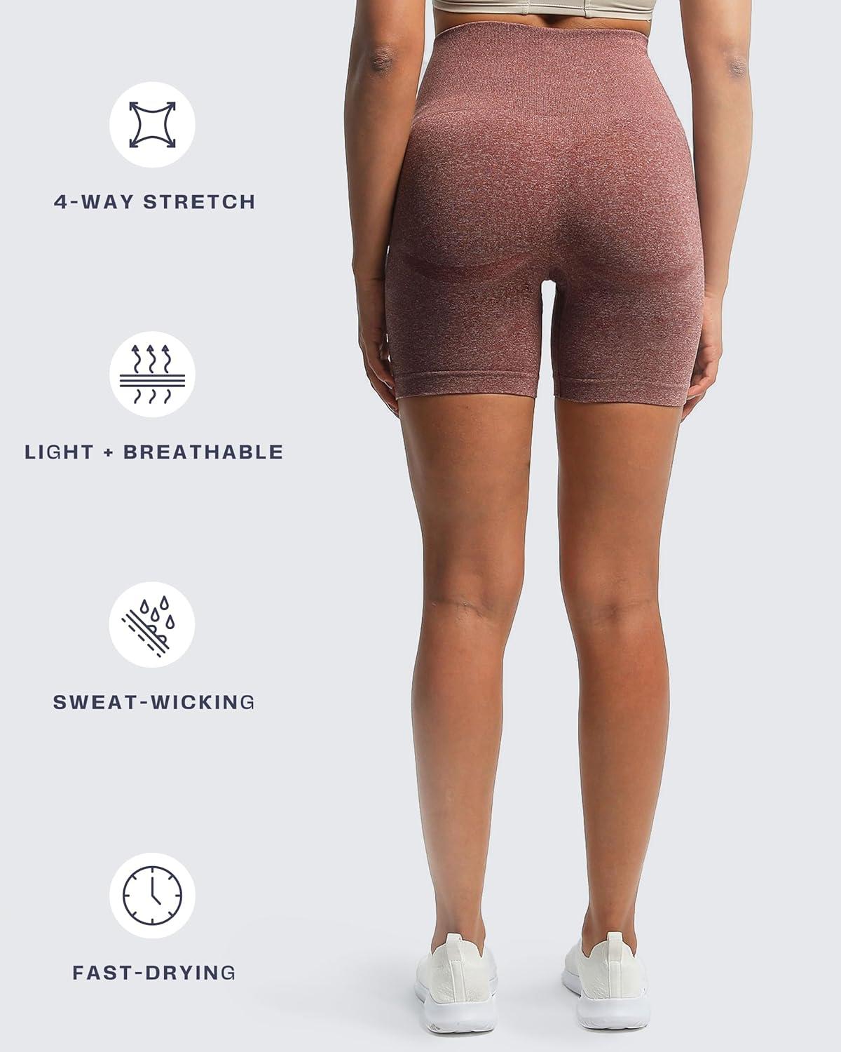 imageAoxjox Booty Contour Seamless Workout Biker Shorts for Women Tummy Control High Waisted Athletic Running Yoga Short 5quotCherry Mahogany Marl