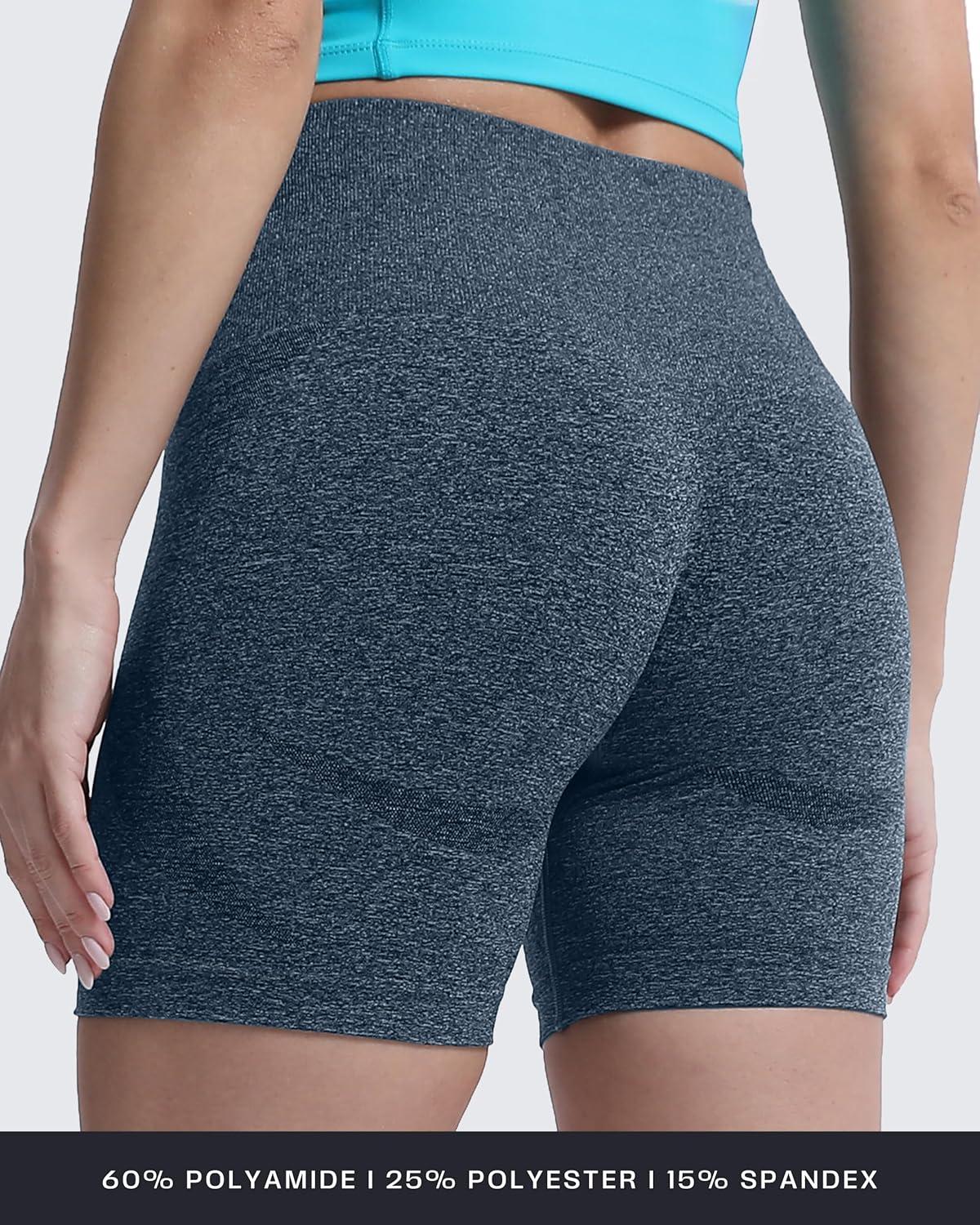 imageAoxjox Booty Contour Seamless Workout Biker Shorts for Women Tummy Control High Waisted Athletic Running Yoga Short 5quotDeep Teal Marl