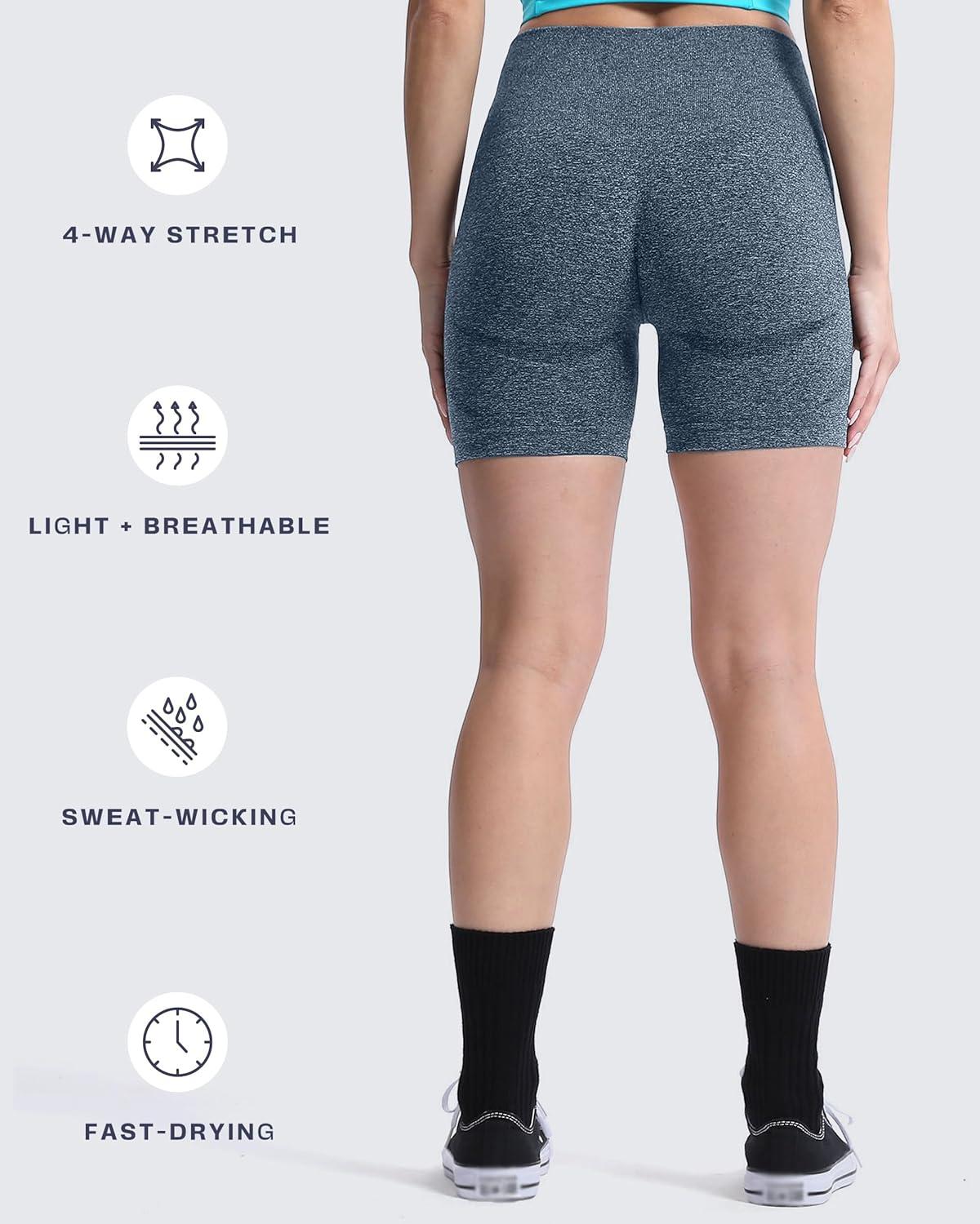 imageAoxjox Booty Contour Seamless Workout Biker Shorts for Women Tummy Control High Waisted Athletic Running Yoga Short 5quotDeep Teal Marl