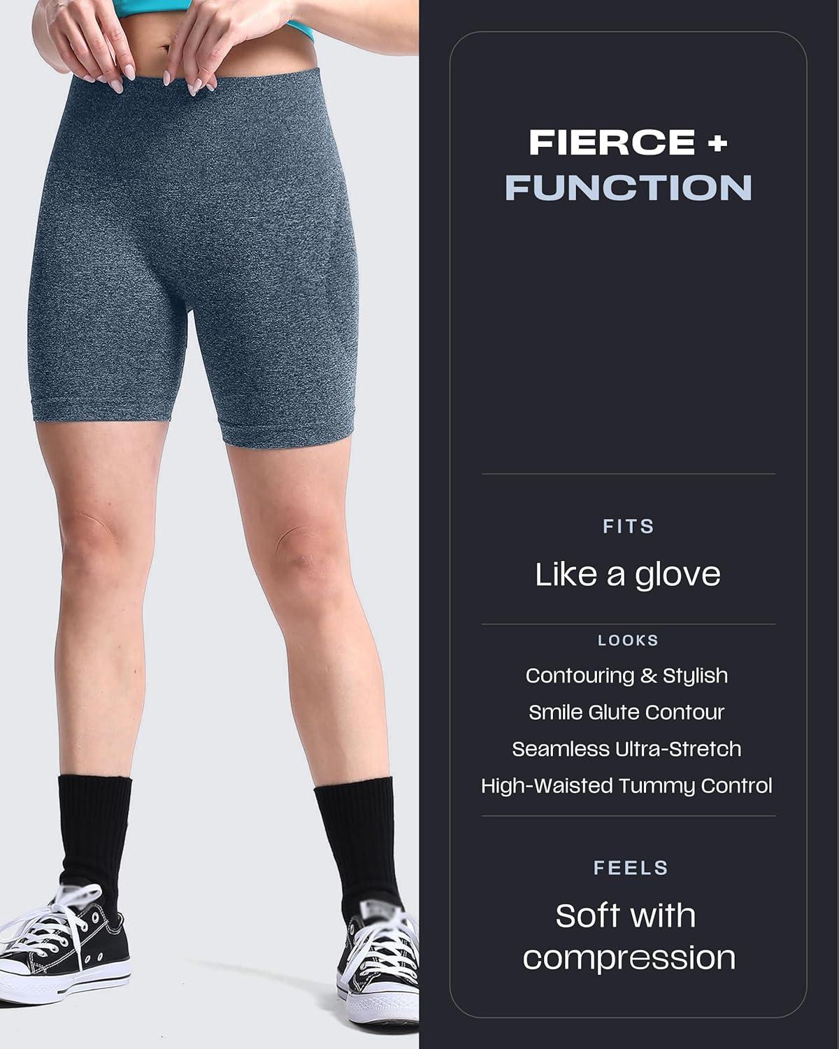 imageAoxjox Booty Contour Seamless Workout Biker Shorts for Women Tummy Control High Waisted Athletic Running Yoga Short 5quotDeep Teal Marl