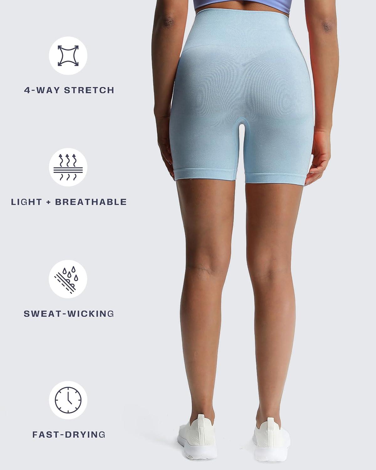 imageAoxjox Booty Contour Seamless Workout Biker Shorts for Women Tummy Control High Waisted Athletic Running Yoga Short 5quotKentucky Blue Marl