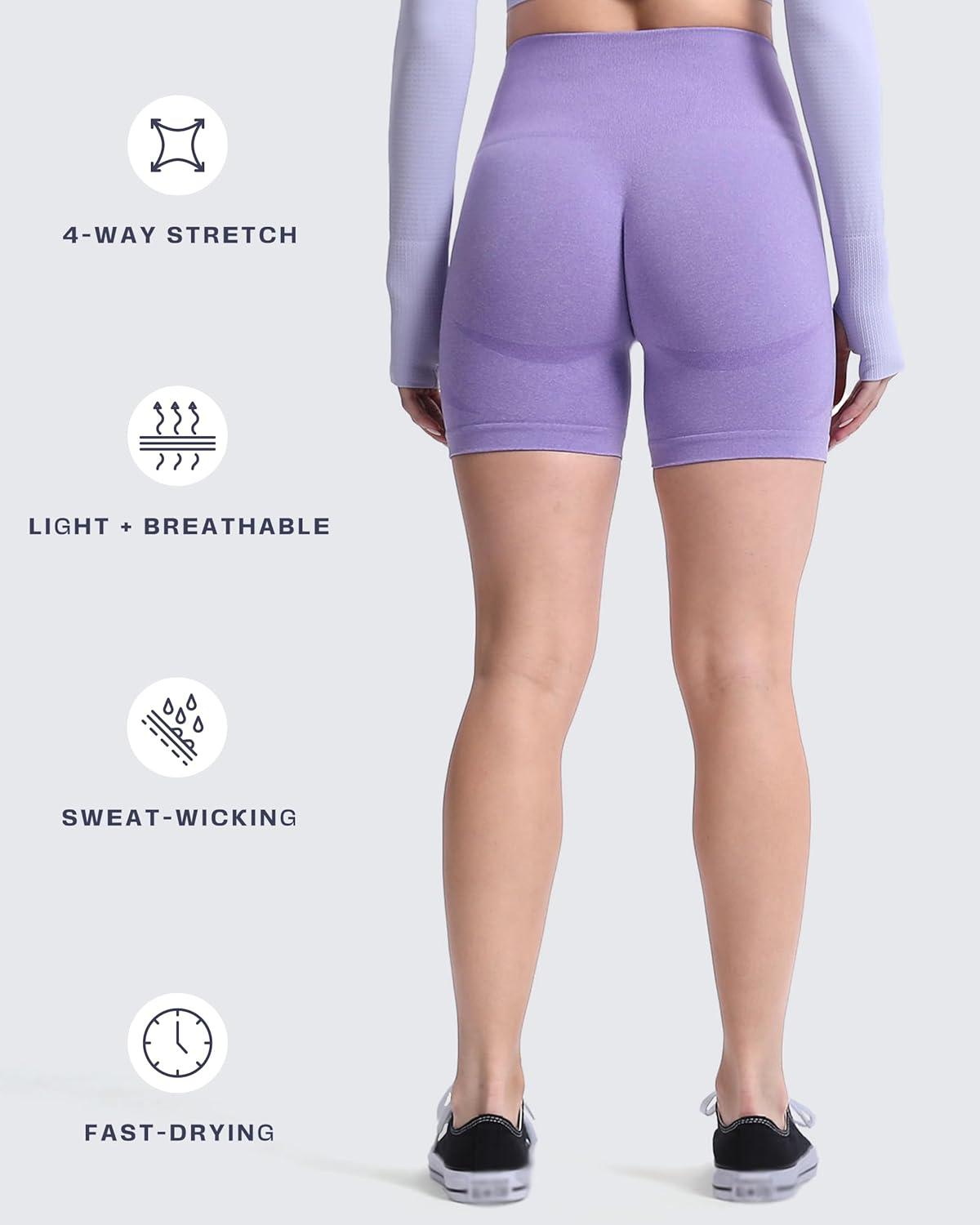 imageAoxjox Booty Contour Seamless Workout Biker Shorts for Women Tummy Control High Waisted Athletic Running Yoga Short 5quotLilac Marl Not Squat Proof But Cute