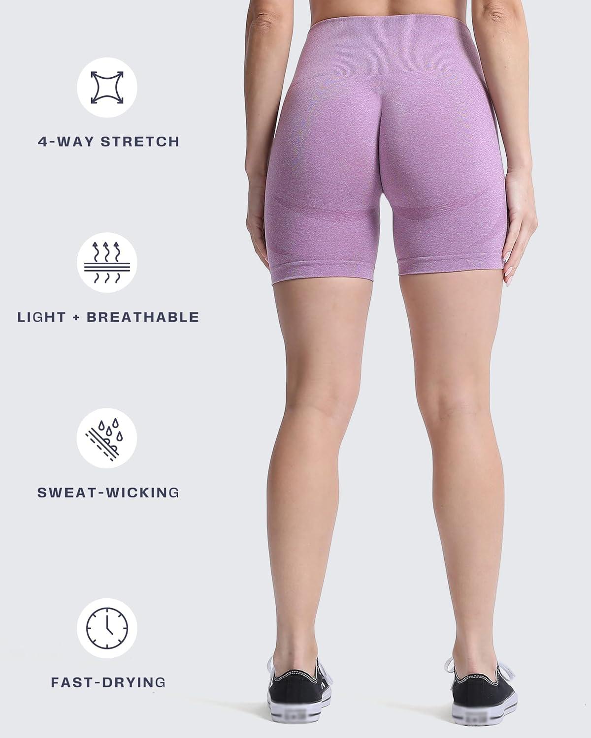 imageAoxjox Booty Contour Seamless Workout Biker Shorts for Women Tummy Control High Waisted Athletic Running Yoga Short 5quotLupine Marl