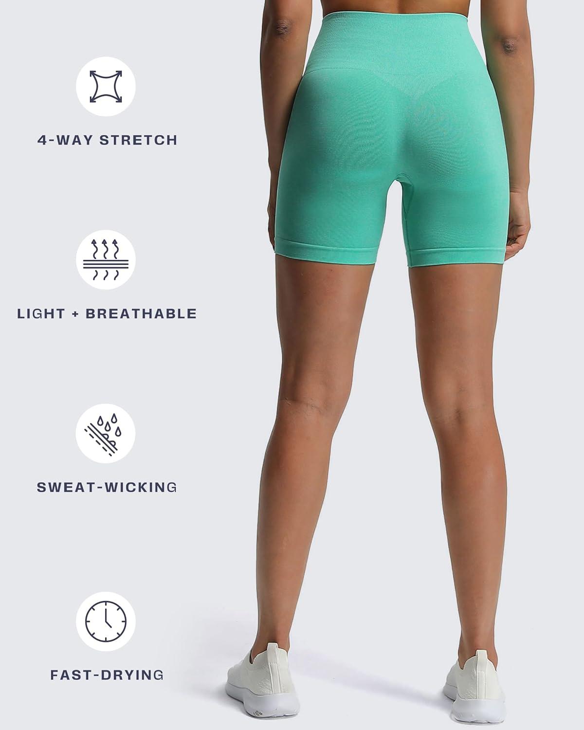 imageAoxjox Booty Contour Seamless Workout Biker Shorts for Women Tummy Control High Waisted Athletic Running Yoga Short 5quotMint Leaf Marl