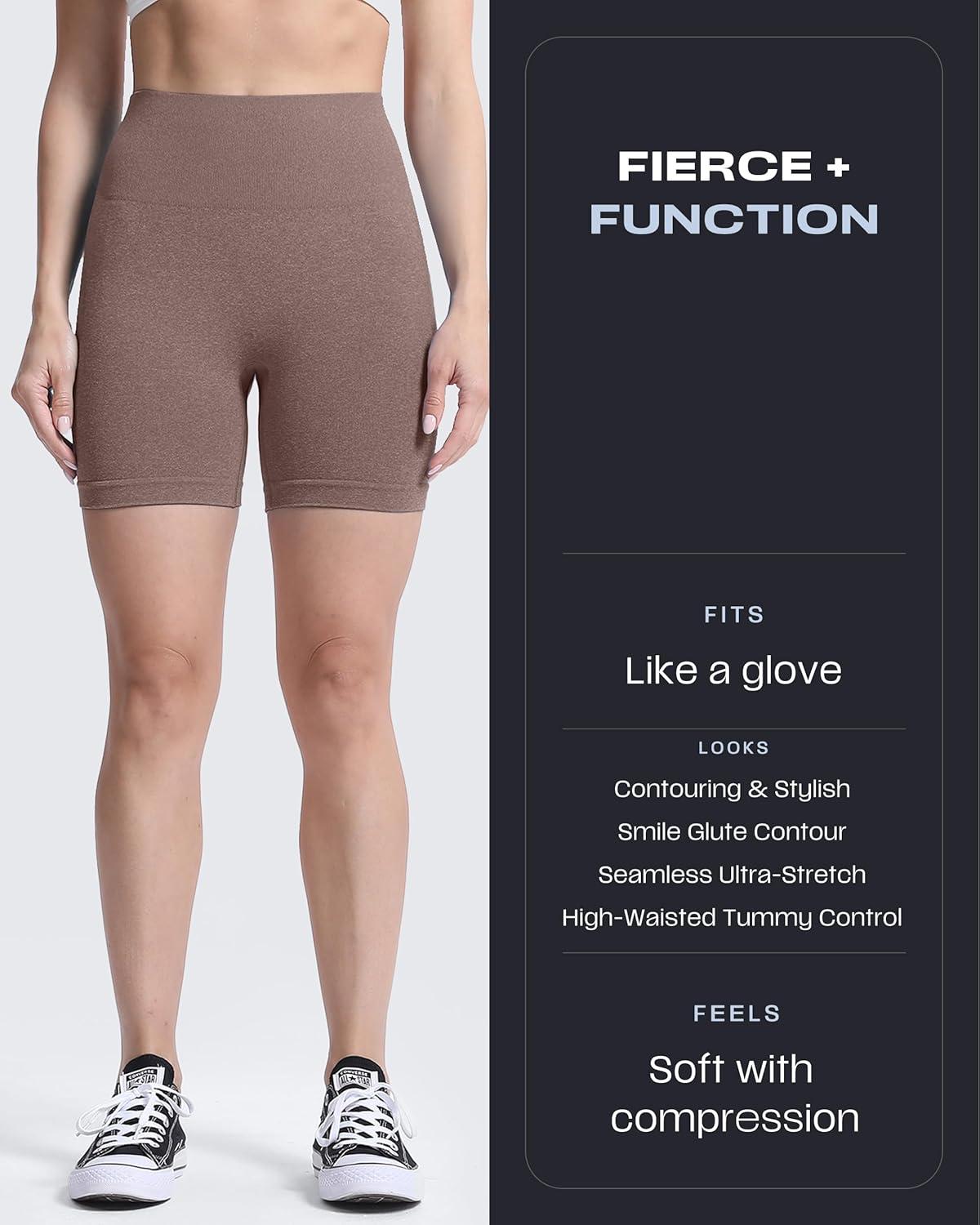 imageAoxjox Booty Contour Seamless Workout Biker Shorts for Women Tummy Control High Waisted Athletic Running Yoga Short 5quotMocha Marl Not Very Squat Proof But Cute