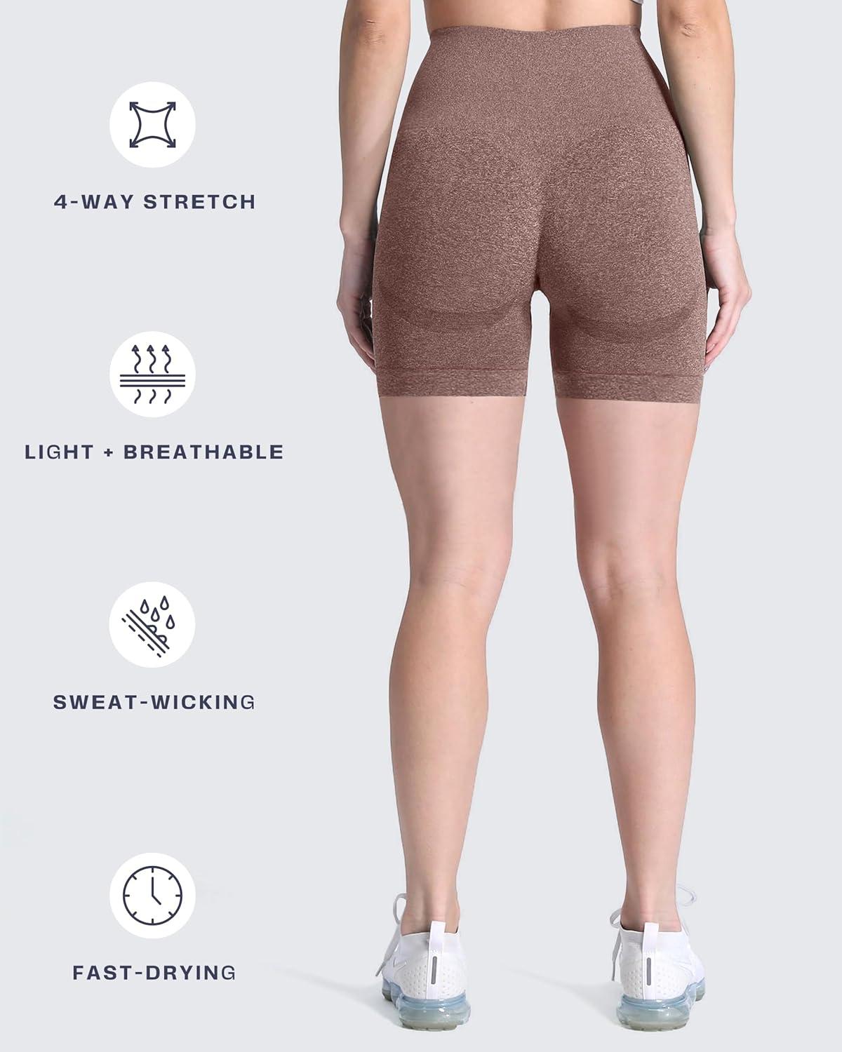 imageAoxjox Booty Contour Seamless Workout Biker Shorts for Women Tummy Control High Waisted Athletic Running Yoga Short 5quotMocha Marl Not Very Squat Proof But Cute