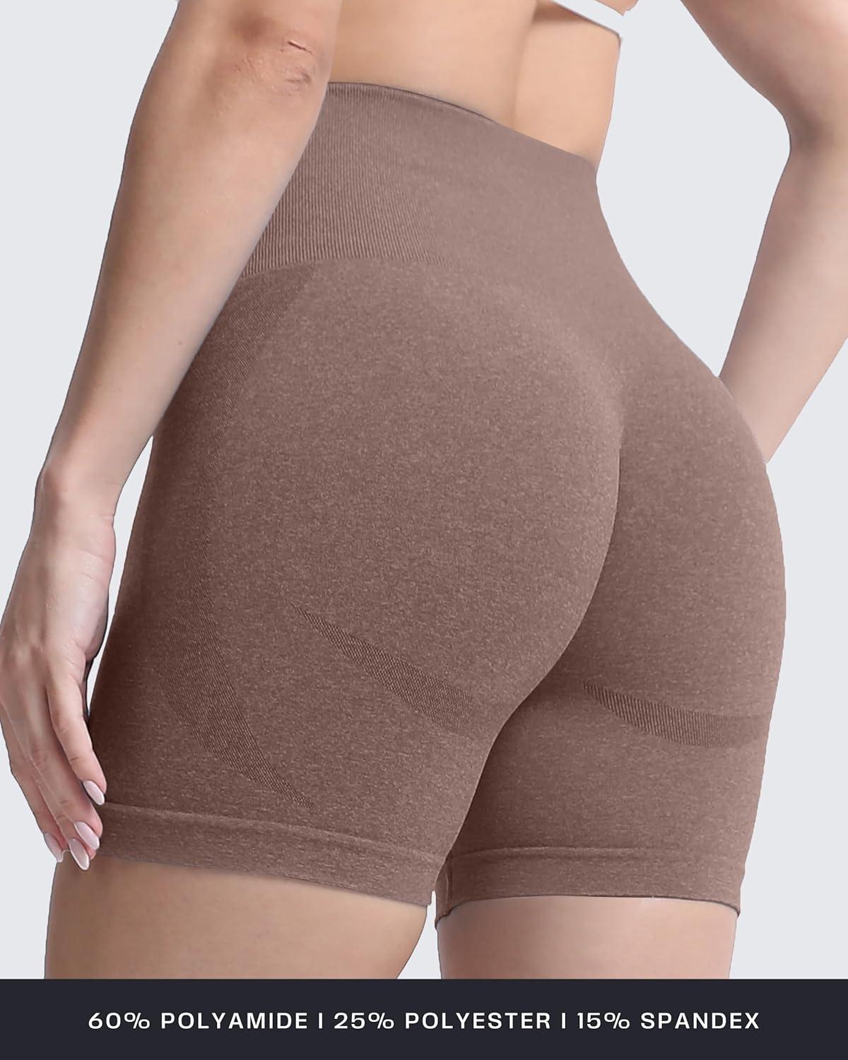 imageAoxjox Booty Contour Seamless Workout Biker Shorts for Women Tummy Control High Waisted Athletic Running Yoga Short 5quotMocha Marl Not Very Squat Proof But Cute