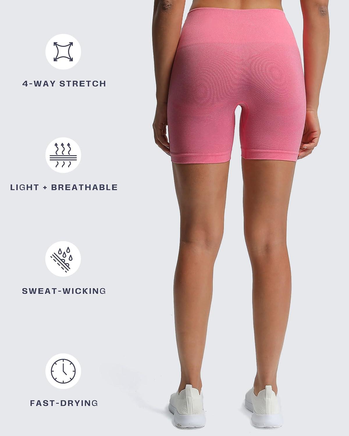 imageAoxjox Booty Contour Seamless Workout Biker Shorts for Women Tummy Control High Waisted Athletic Running Yoga Short 5quotPink Cosmos Marl