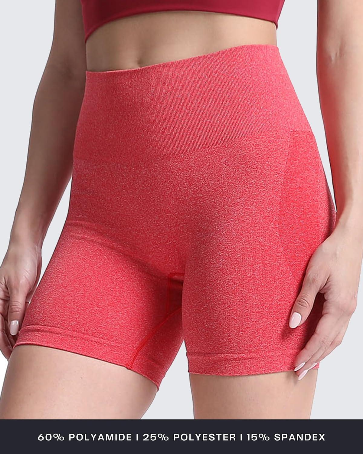 imageAoxjox Booty Contour Seamless Workout Biker Shorts for Women Tummy Control High Waisted Athletic Running Yoga Short 5quotRacing Red Marl Not Squat Proof But Cute