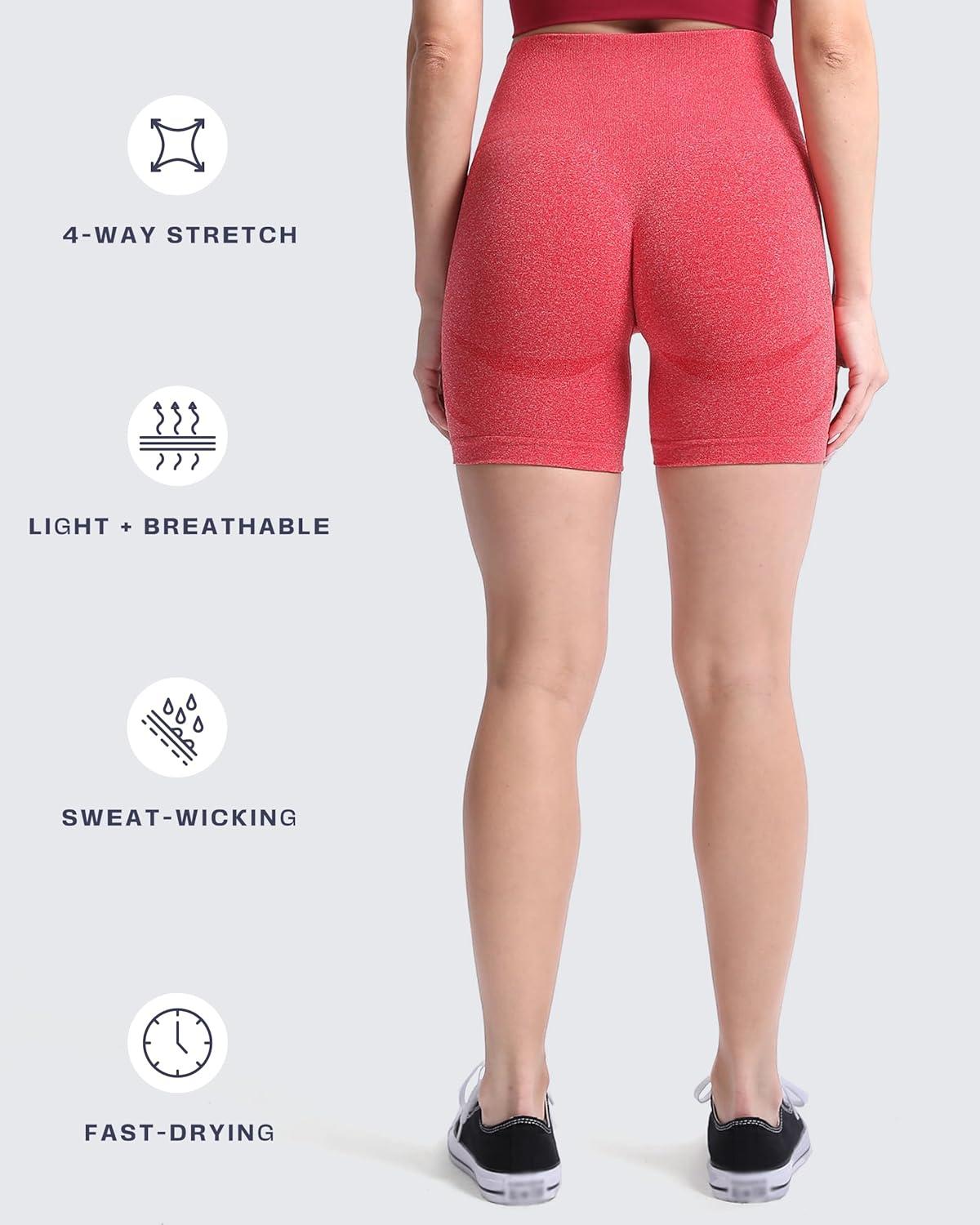 imageAoxjox Booty Contour Seamless Workout Biker Shorts for Women Tummy Control High Waisted Athletic Running Yoga Short 5quotRacing Red Marl Not Squat Proof But Cute
