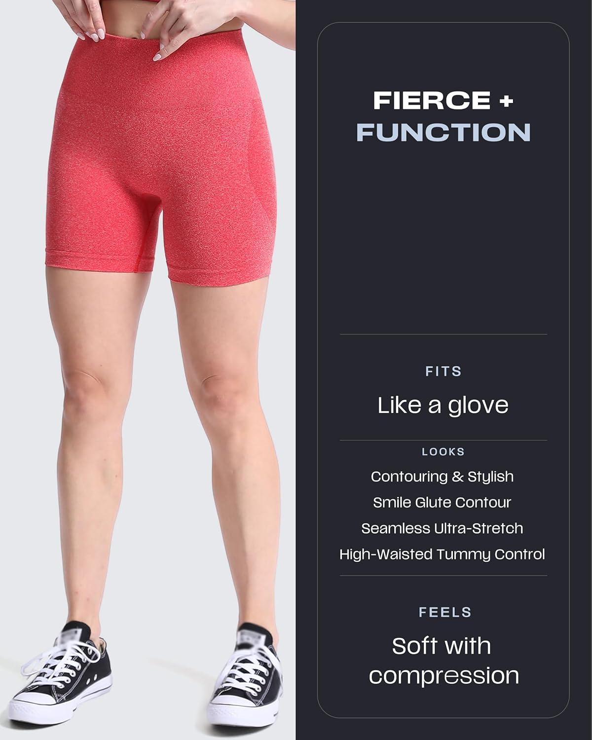 imageAoxjox Booty Contour Seamless Workout Biker Shorts for Women Tummy Control High Waisted Athletic Running Yoga Short 5quotRacing Red Marl Not Squat Proof But Cute