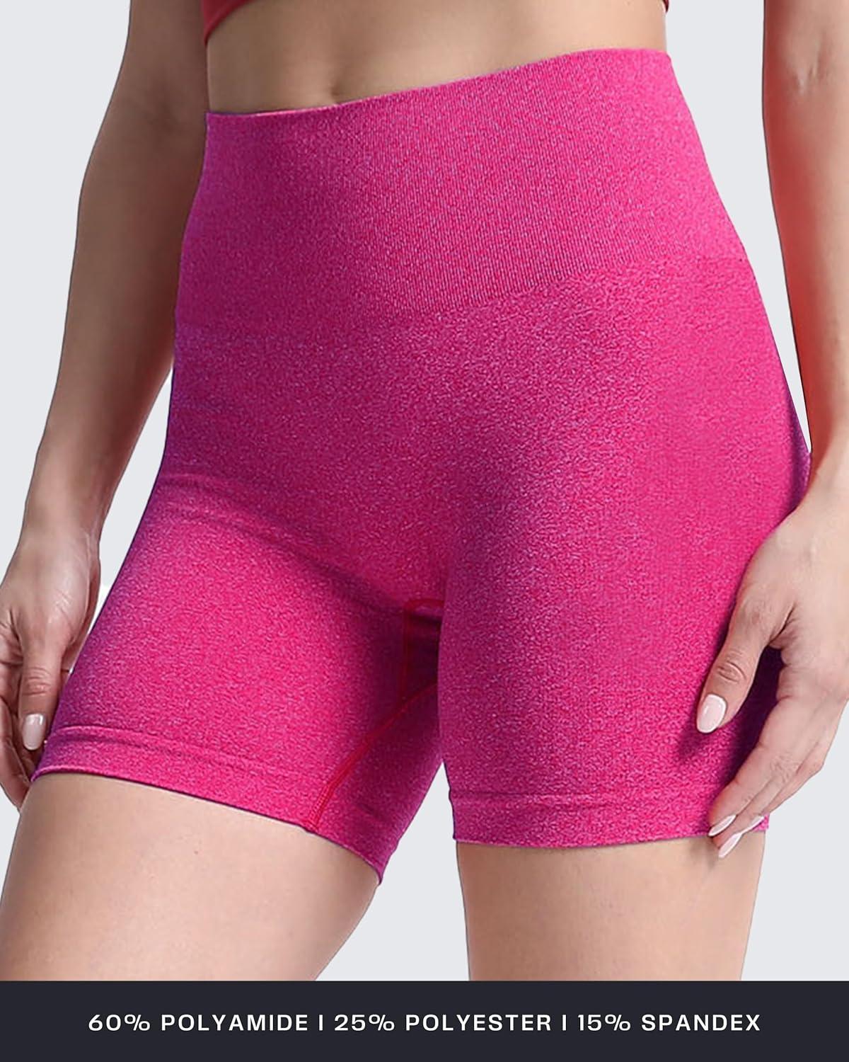 imageAoxjox Booty Contour Seamless Workout Biker Shorts for Women Tummy Control High Waisted Athletic Running Yoga Short 5quotRose Red Marl  Pro Shorts Not Squat Proof But Cute