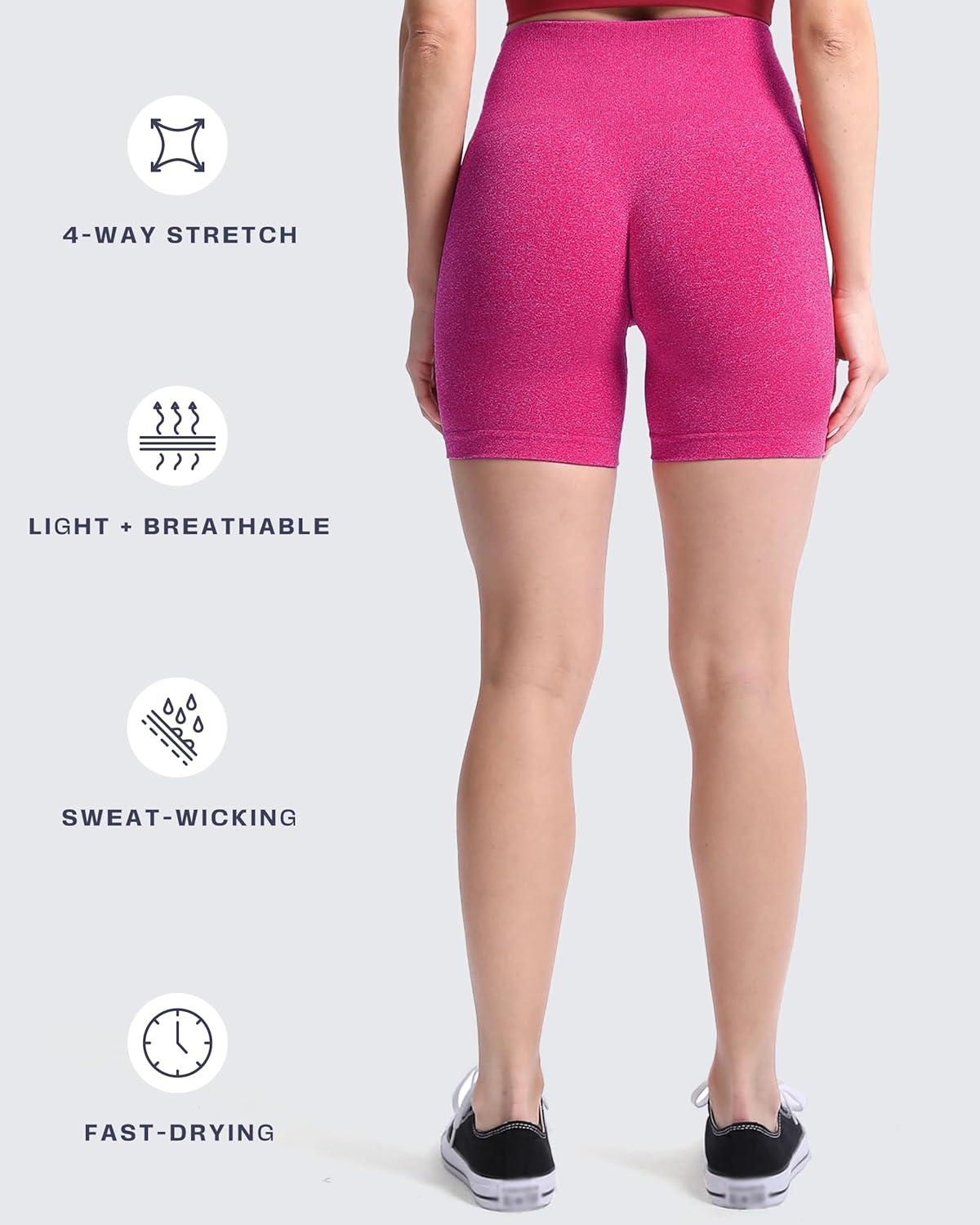 imageAoxjox Booty Contour Seamless Workout Biker Shorts for Women Tummy Control High Waisted Athletic Running Yoga Short 5quotRose Red Marl  Pro Shorts Not Squat Proof But Cute
