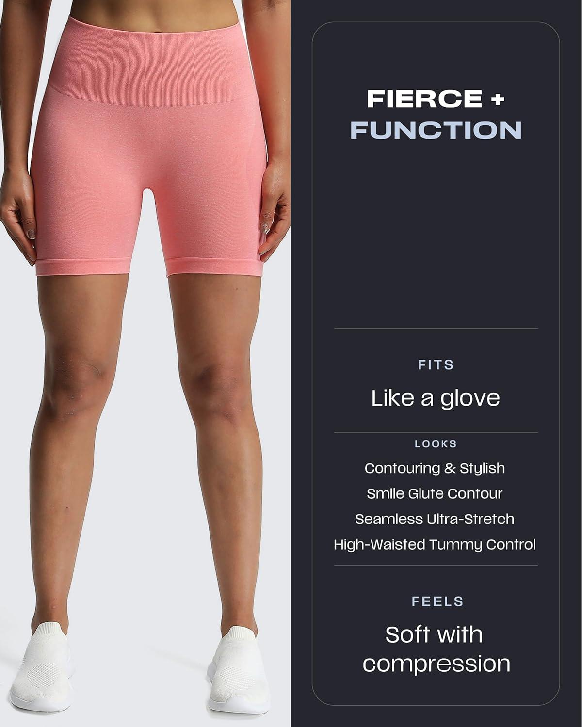 imageAoxjox Booty Contour Seamless Workout Biker Shorts for Women Tummy Control High Waisted Athletic Running Yoga Short 5quotSalmon Rose Marl