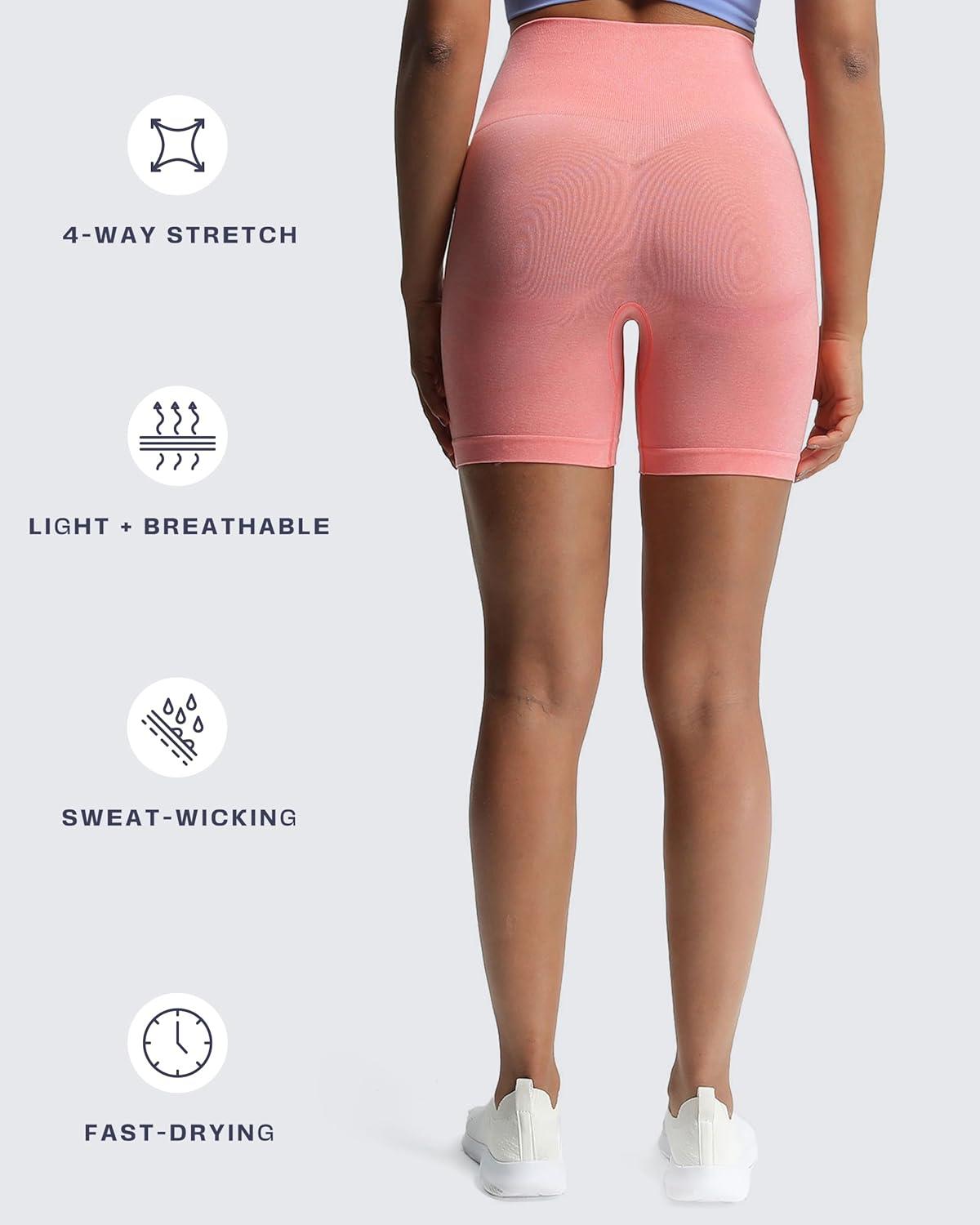 imageAoxjox Booty Contour Seamless Workout Biker Shorts for Women Tummy Control High Waisted Athletic Running Yoga Short 5quotSalmon Rose Marl