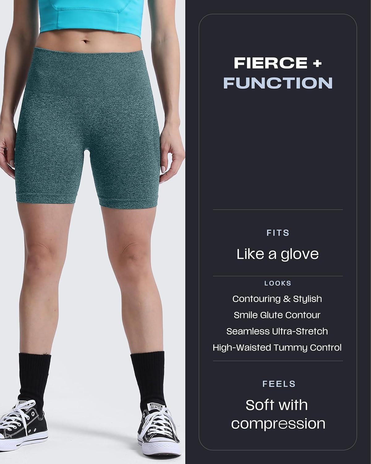 imageAoxjox Booty Contour Seamless Workout Biker Shorts for Women Tummy Control High Waisted Athletic Running Yoga Short 5quotStorm Green Marl