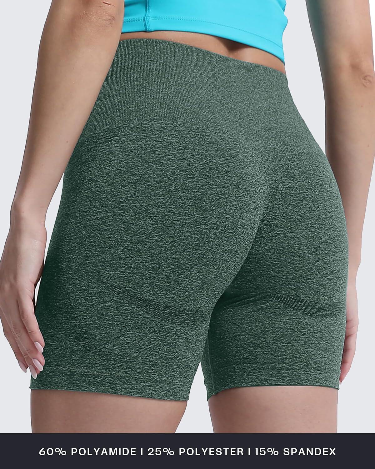 imageAoxjox Booty Contour Seamless Workout Biker Shorts for Women Tummy Control High Waisted Athletic Running Yoga Short 5quotStorm Green Marl