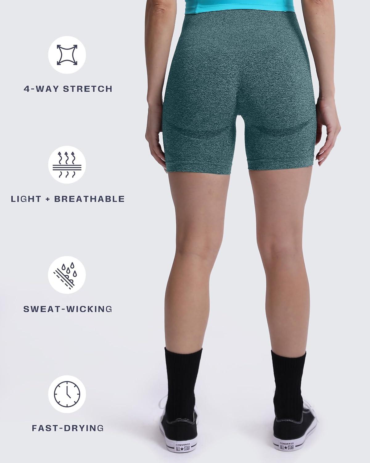 imageAoxjox Booty Contour Seamless Workout Biker Shorts for Women Tummy Control High Waisted Athletic Running Yoga Short 5quotStorm Green Marl