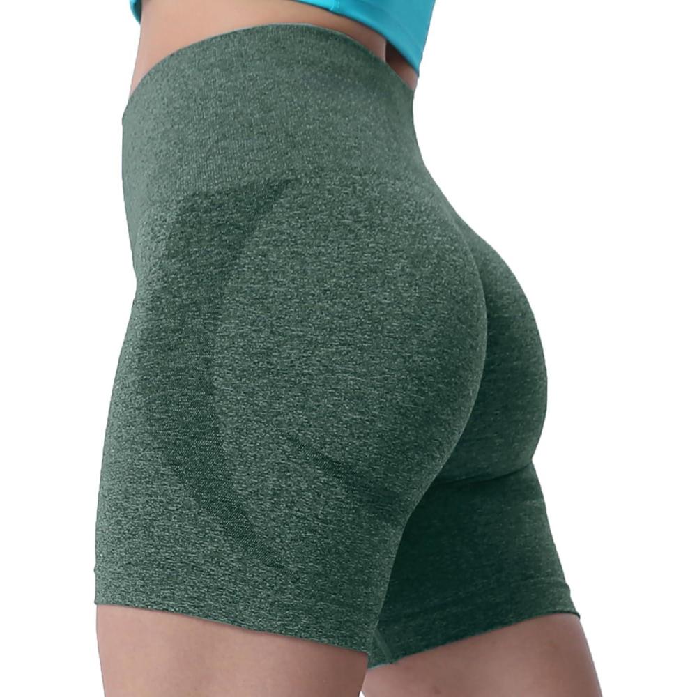 imageAoxjox Booty Contour Seamless Workout Biker Shorts for Women Tummy Control High Waisted Athletic Running Yoga Short 5quotStorm Green Marl