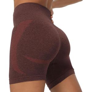 imageAoxjox Booty Contour Seamless Workout Biker Shorts for Women Tummy Control High Waisted Athletic Running Yoga Short 5quotA Cherry Brown Marl