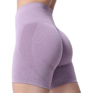 imageAoxjox Booty Contour Seamless Workout Biker Shorts for Women Tummy Control High Waisted Athletic Running Yoga Short 5quotBerry Conserve Marl