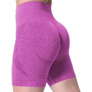 imageAoxjox Booty Contour Seamless Workout Biker Shorts for Women Tummy Control High Waisted Athletic Running Yoga Short 5quotCattleya Purple Marl