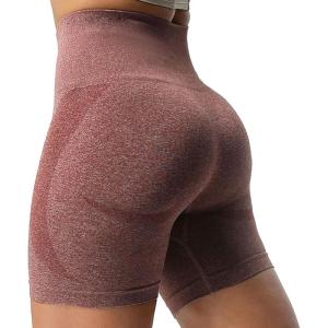 imageAoxjox Booty Contour Seamless Workout Biker Shorts for Women Tummy Control High Waisted Athletic Running Yoga Short 5quotCherry Mahogany Marl