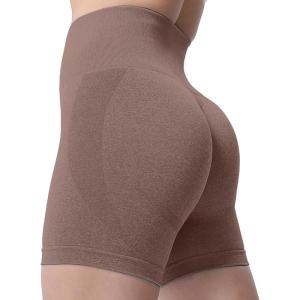 imageAoxjox Booty Contour Seamless Workout Biker Shorts for Women Tummy Control High Waisted Athletic Running Yoga Short 5quotMocha Marl Not Very Squat Proof But Cute