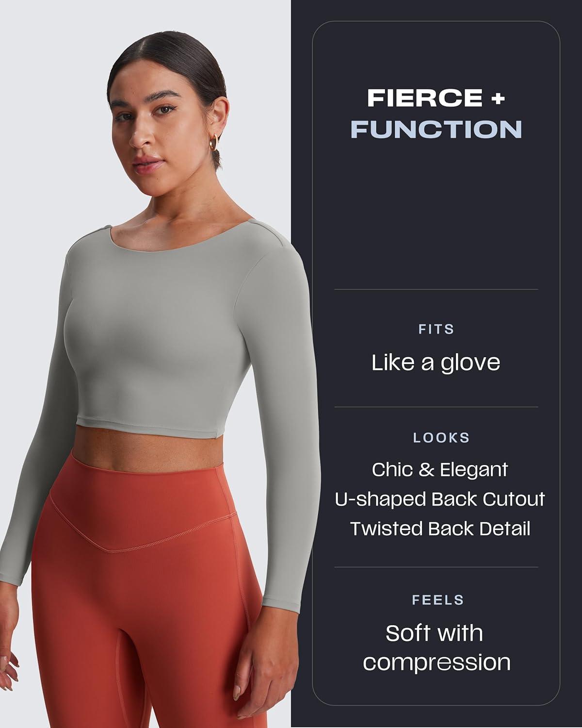 imageAoxjox Long Sleeve Crop Tops for Women Emma Twist Back Workout Cropped T Shirt TopGrey