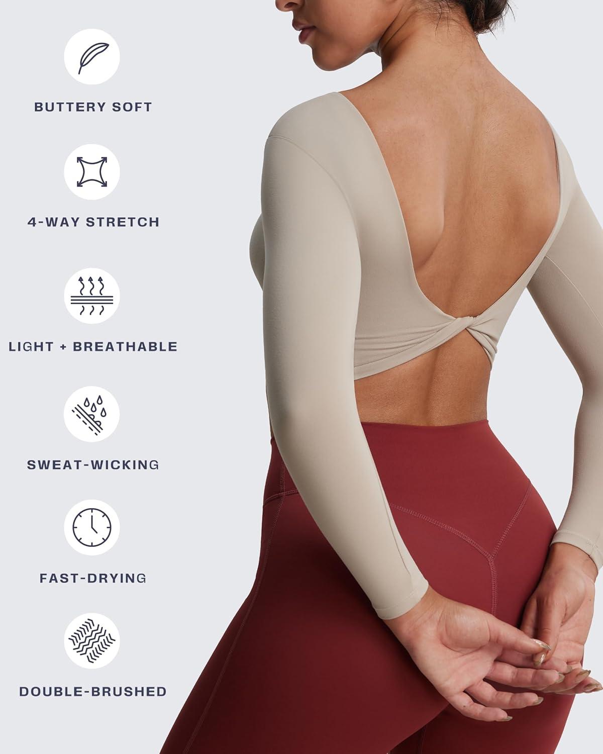 imageAoxjox Long Sleeve Crop Tops for Women Emma Twist Back Workout Cropped T Shirt TopMink