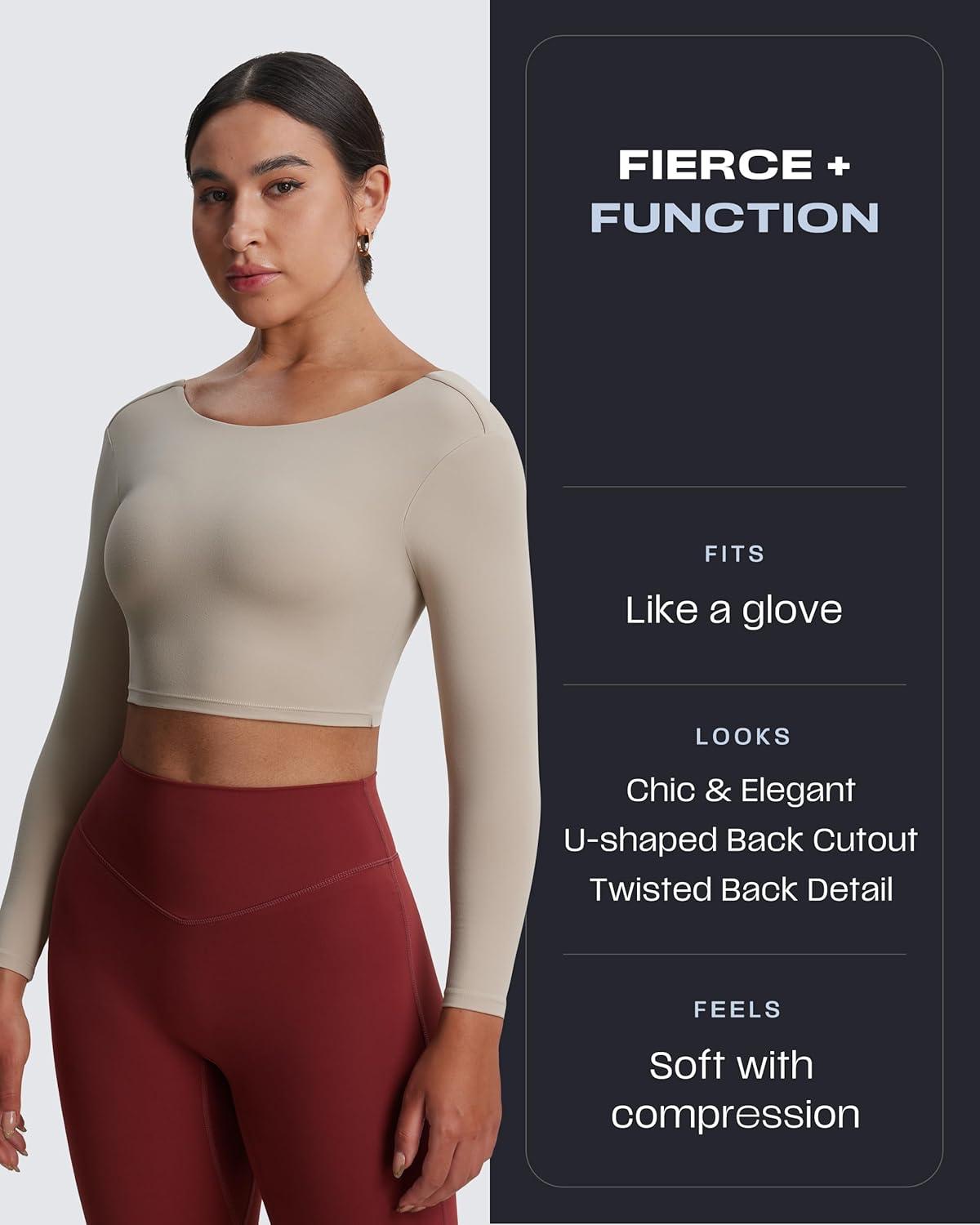 imageAoxjox Long Sleeve Crop Tops for Women Emma Twist Back Workout Cropped T Shirt TopMink