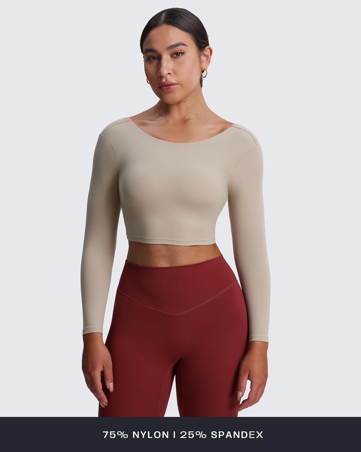 imageAoxjox Long Sleeve Crop Tops for Women Emma Twist Back Workout Cropped T Shirt TopMink