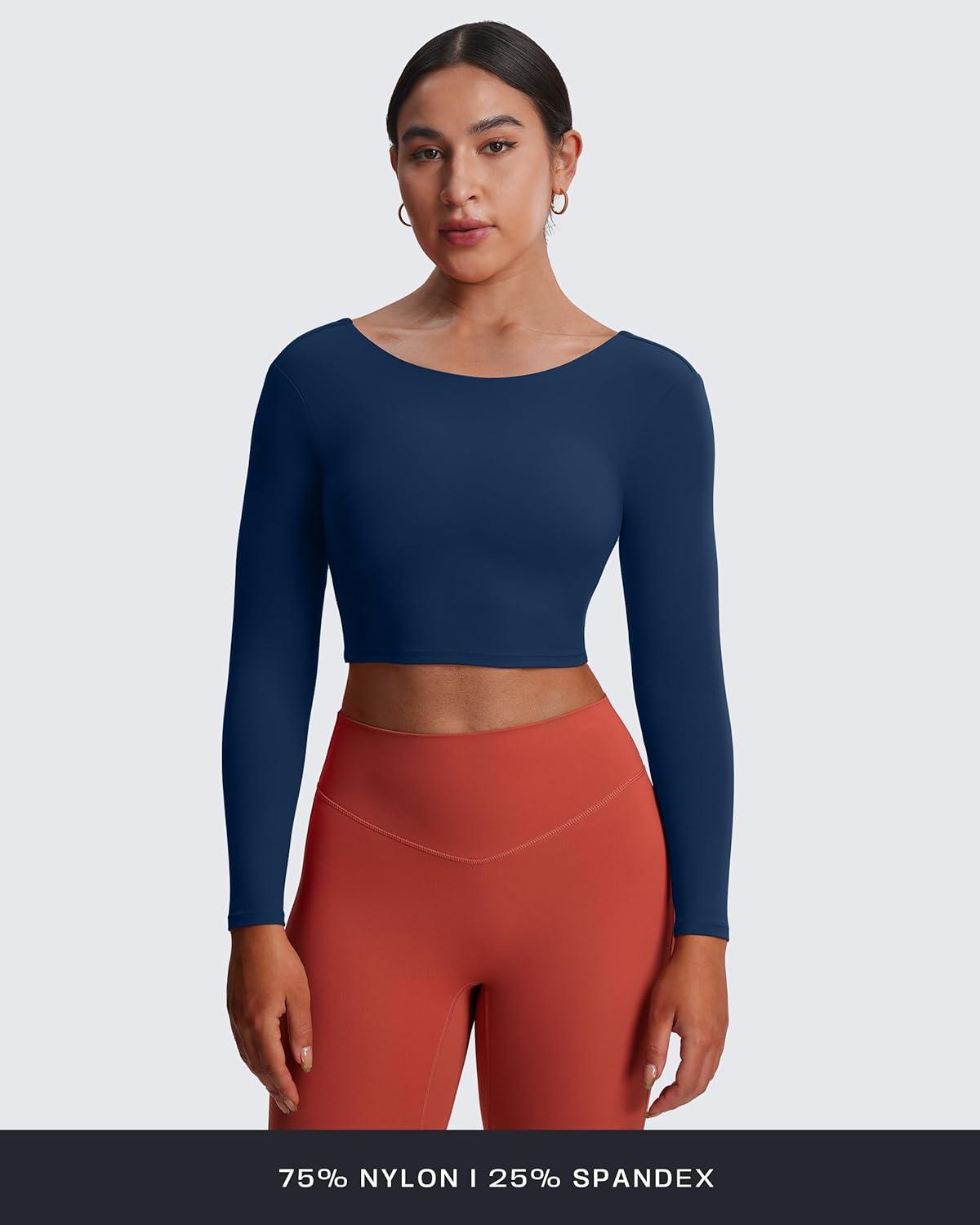 imageAoxjox Long Sleeve Crop Tops for Women Emma Twist Back Workout Cropped T Shirt TopNavy
