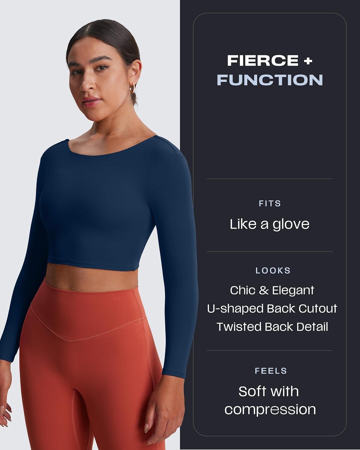 imageAoxjox Long Sleeve Crop Tops for Women Emma Twist Back Workout Cropped T Shirt TopNavy