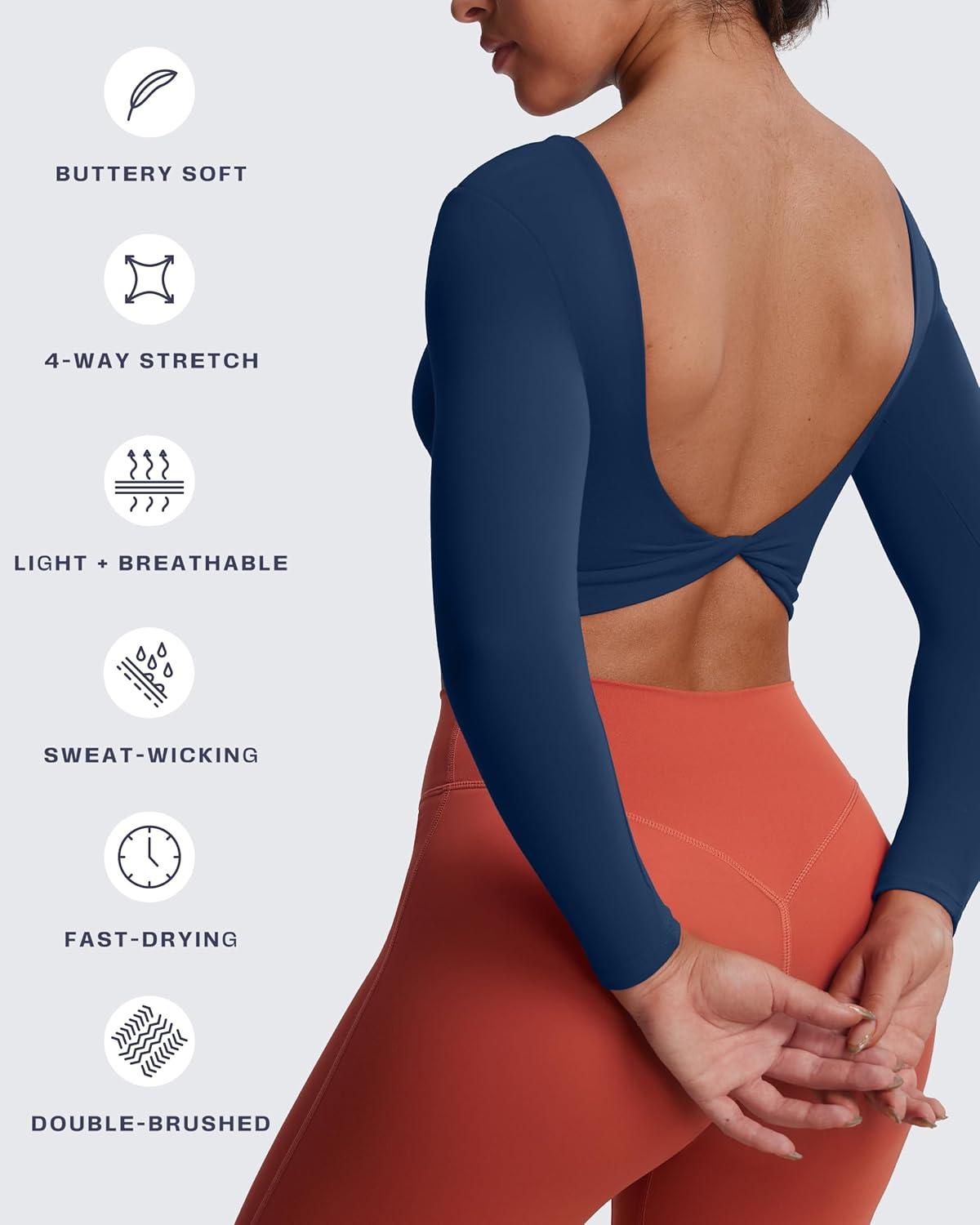 imageAoxjox Long Sleeve Crop Tops for Women Emma Twist Back Workout Cropped T Shirt TopNavy