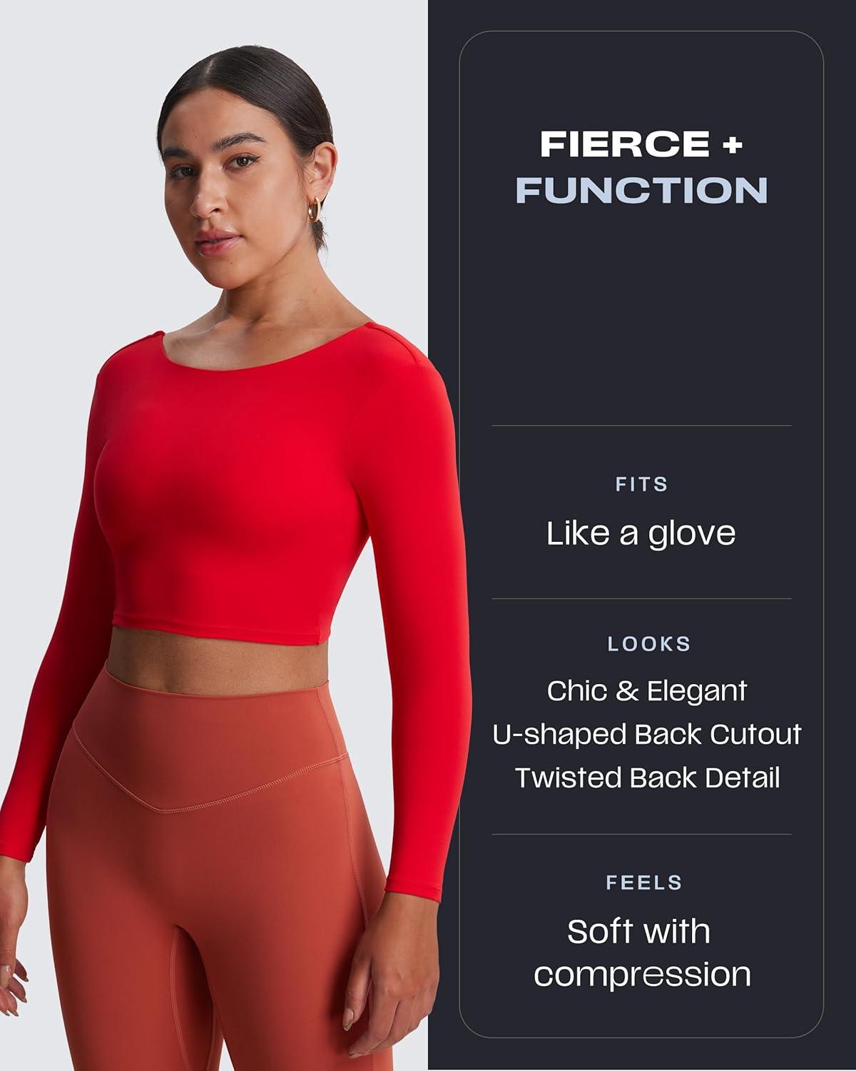 imageAoxjox Long Sleeve Crop Tops for Women Emma Twist Back Workout Cropped T Shirt TopRacing Red