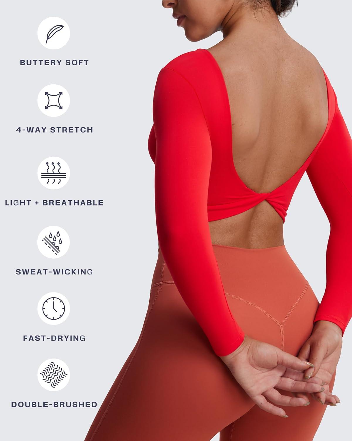 imageAoxjox Long Sleeve Crop Tops for Women Emma Twist Back Workout Cropped T Shirt TopRacing Red