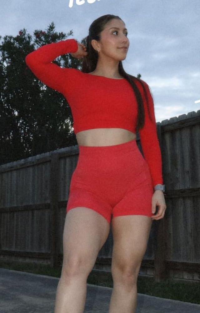 imageAoxjox Long Sleeve Crop Tops for Women Emma Twist Back Workout Cropped T Shirt TopRacing Red