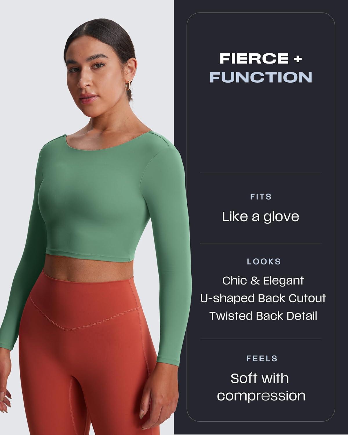 imageAoxjox Long Sleeve Crop Tops for Women Emma Twist Back Workout Cropped T Shirt TopSage Green