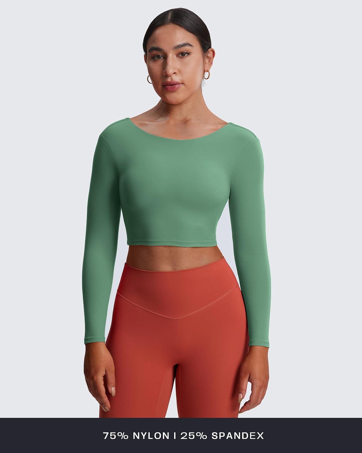 imageAoxjox Long Sleeve Crop Tops for Women Emma Twist Back Workout Cropped T Shirt TopSage Green