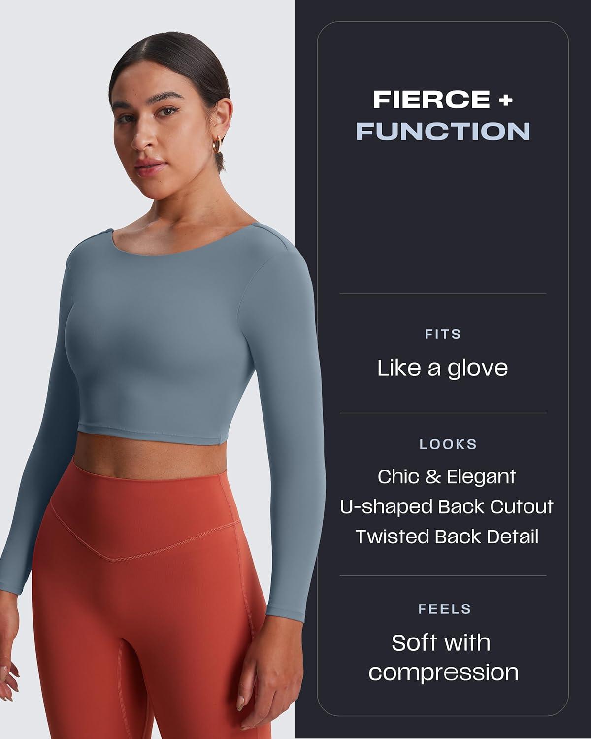 imageAoxjox Long Sleeve Crop Tops for Women Emma Twist Back Workout Cropped T Shirt TopSteel Blue