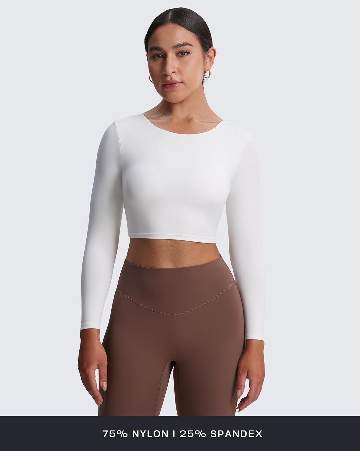 imageAoxjox Long Sleeve Crop Tops for Women Emma Twist Back Workout Cropped T Shirt TopWhite