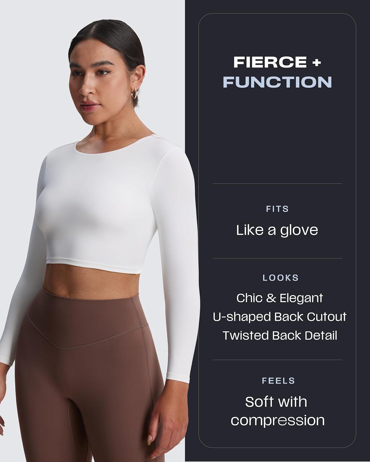 imageAoxjox Long Sleeve Crop Tops for Women Emma Twist Back Workout Cropped T Shirt TopWhite