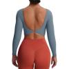 imageAoxjox Long Sleeve Crop Tops for Women Emma Twist Back Workout Cropped T Shirt TopSteel Blue