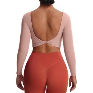 imageAoxjox Long Sleeve Crop Tops for Women Emma Twist Back Workout Cropped T Shirt TopWoodrose