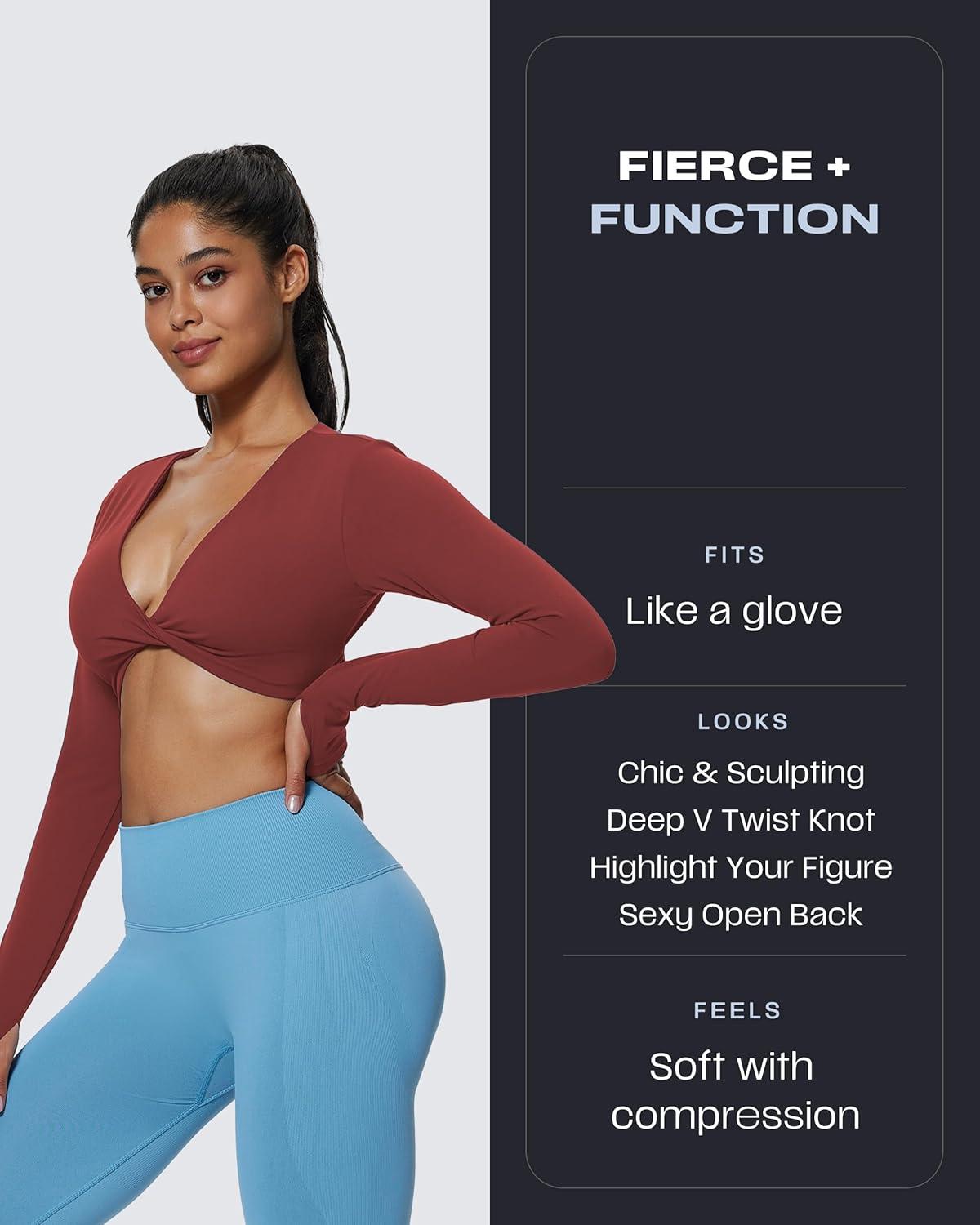 imageAoxjox Long Sleeve Deep V Crop Tops for Women Sienna Open Back Thumb Hole Workout Cropped T Shirt TopBurgundy