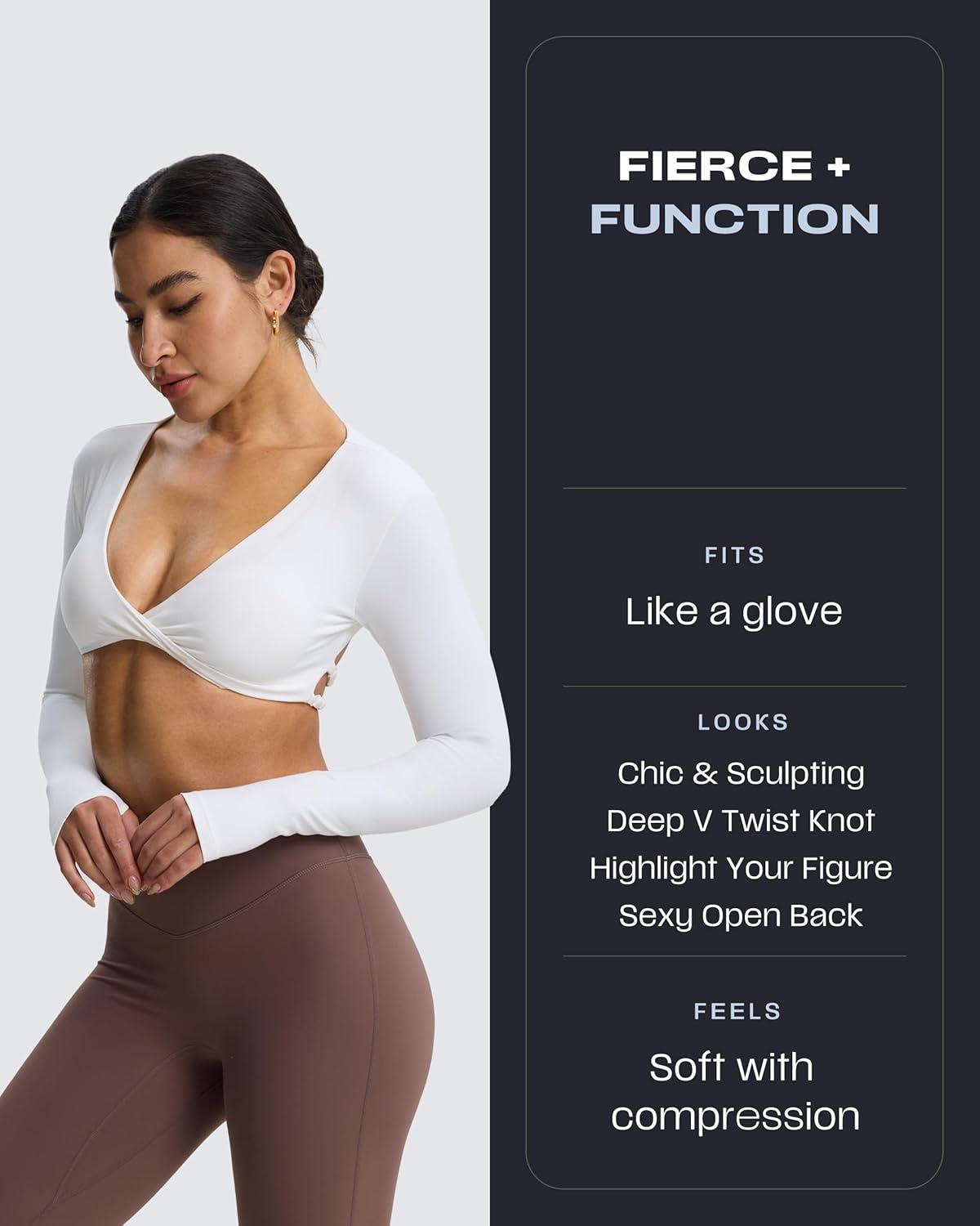 imageAoxjox Long Sleeve Deep V Crop Tops for Women Sienna Open Back Thumb Hole Workout Cropped T Shirt TopWhite